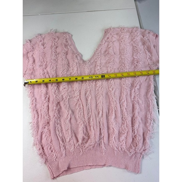 *Vintage* Loubella 90'S EYELASH Fringe KNIT V-neck Sweater Pink One Size - Picture 4 of 7